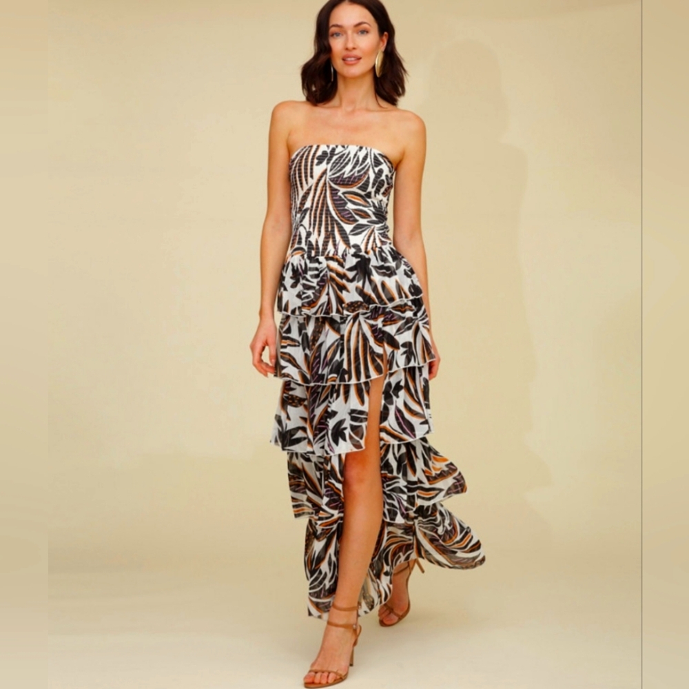 Avec Les Filles Smocked Bodice Strapless Maxi Dress